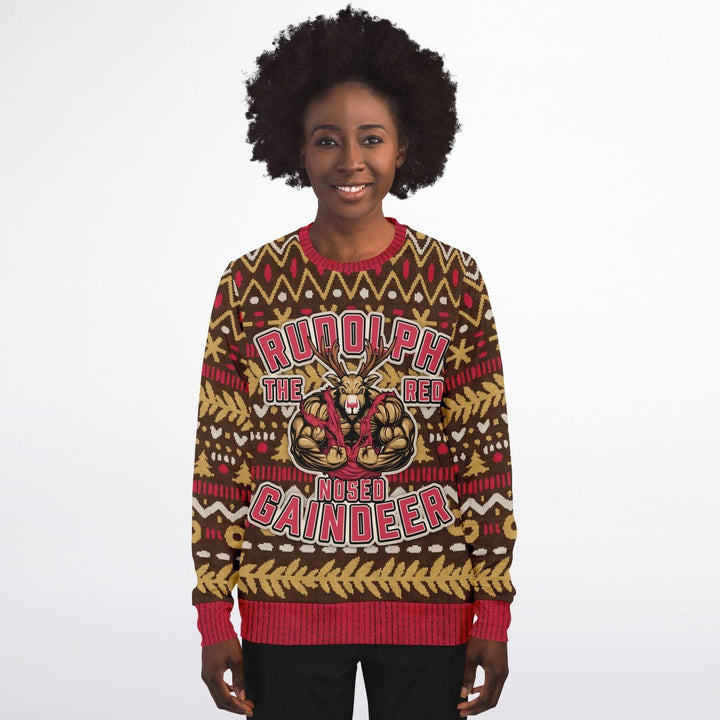 Rudolph The Red Nosed Gains Deer Ugly Christmas Sweater - ThatGeekLyfe