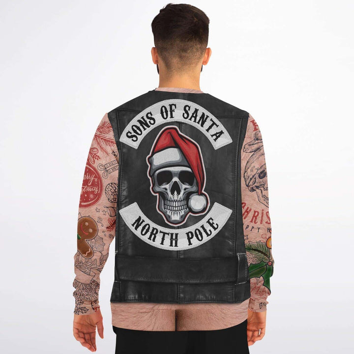 Sons of Santa Biker Jacket Ugly Christmas Sweater - ThatGeekLyfe
