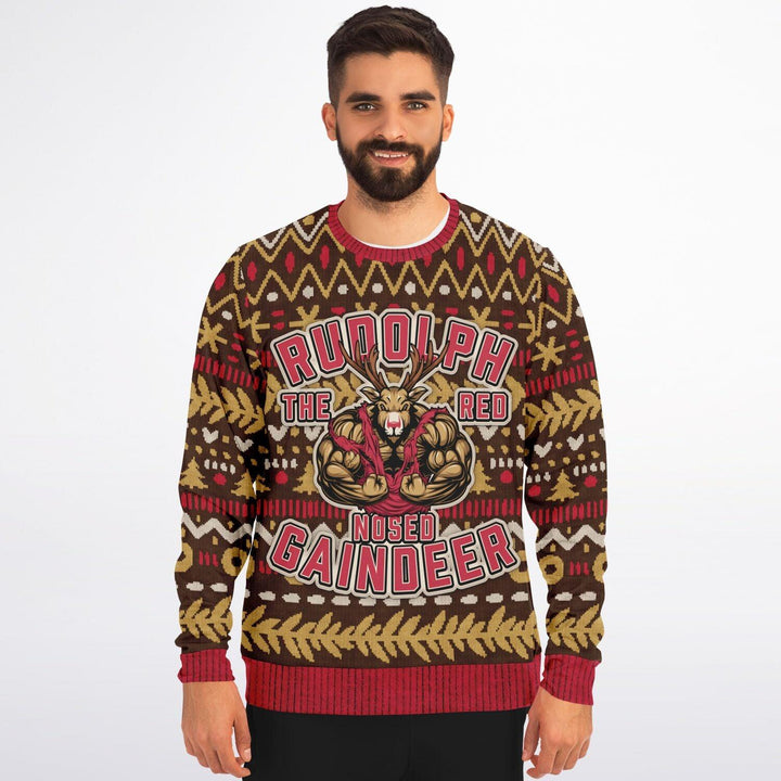 Rudolph The Red Nosed Gains Deer Ugly Christmas Sweater - ThatGeekLyfe