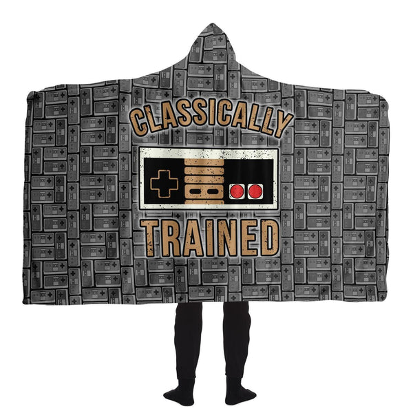 Retro B/W Classically Trained Gamer Hooded Blanket - ThatGeekLyfe