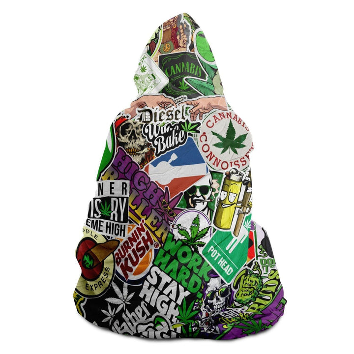 Cannabis Stickerbomb Sherpa Hooded Blanket - ThatGeekLyfe