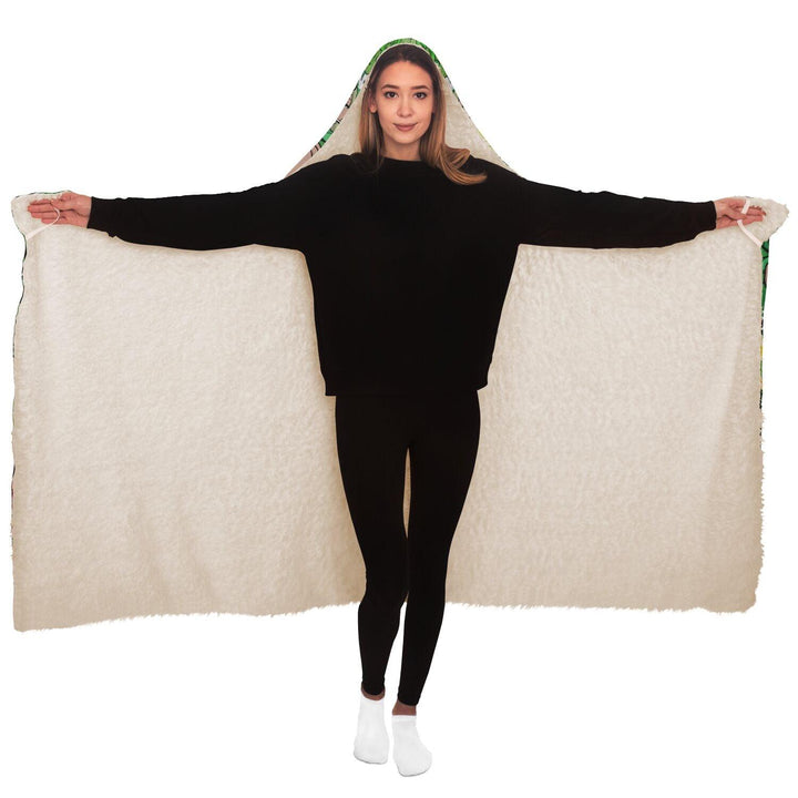 Cannabis Stickerbomb Sherpa Hooded Blanket - ThatGeekLyfe