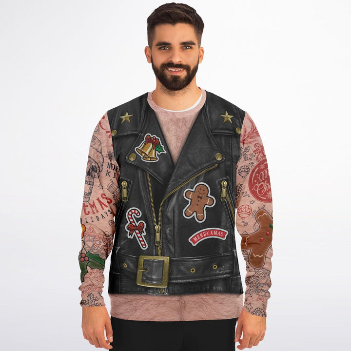 Sons of Santa Biker Jacket Ugly Christmas Sweater - ThatGeekLyfe